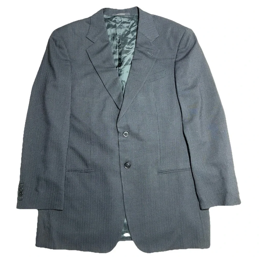 Armani Collezioni Saks Blazer Men's 40R Charcoal Herringbone Wool Italy‎ *hole